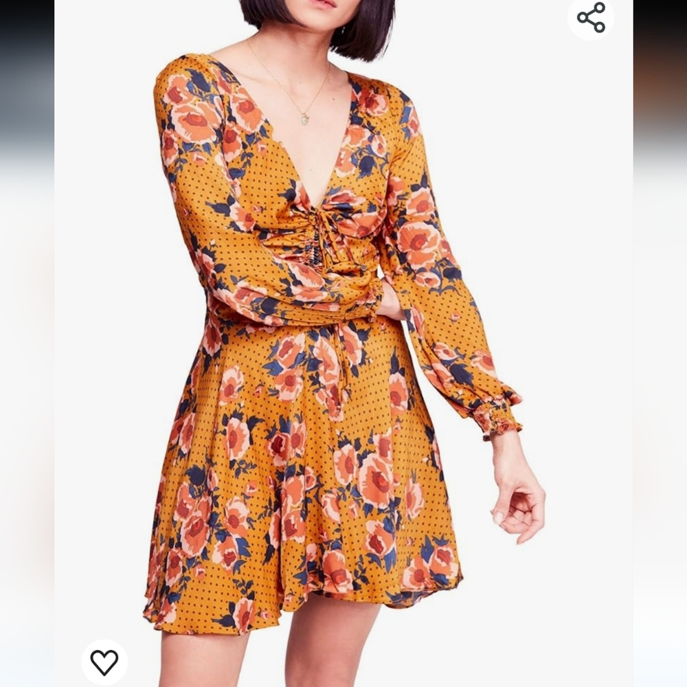 FREE PEOPLE Women's Large Morning Light Ruched Floral Dress